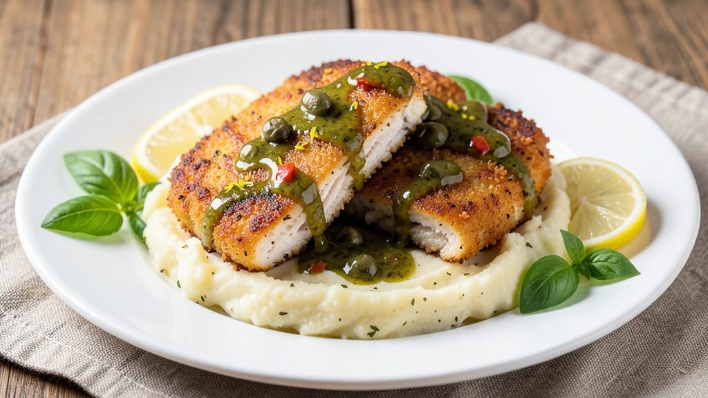 Crispy Lemon Chicken Cutlets With Salmoriglio Sauce Recipe: Golden Pan-Seared Crunch Paired With Herby Anchovy Zing