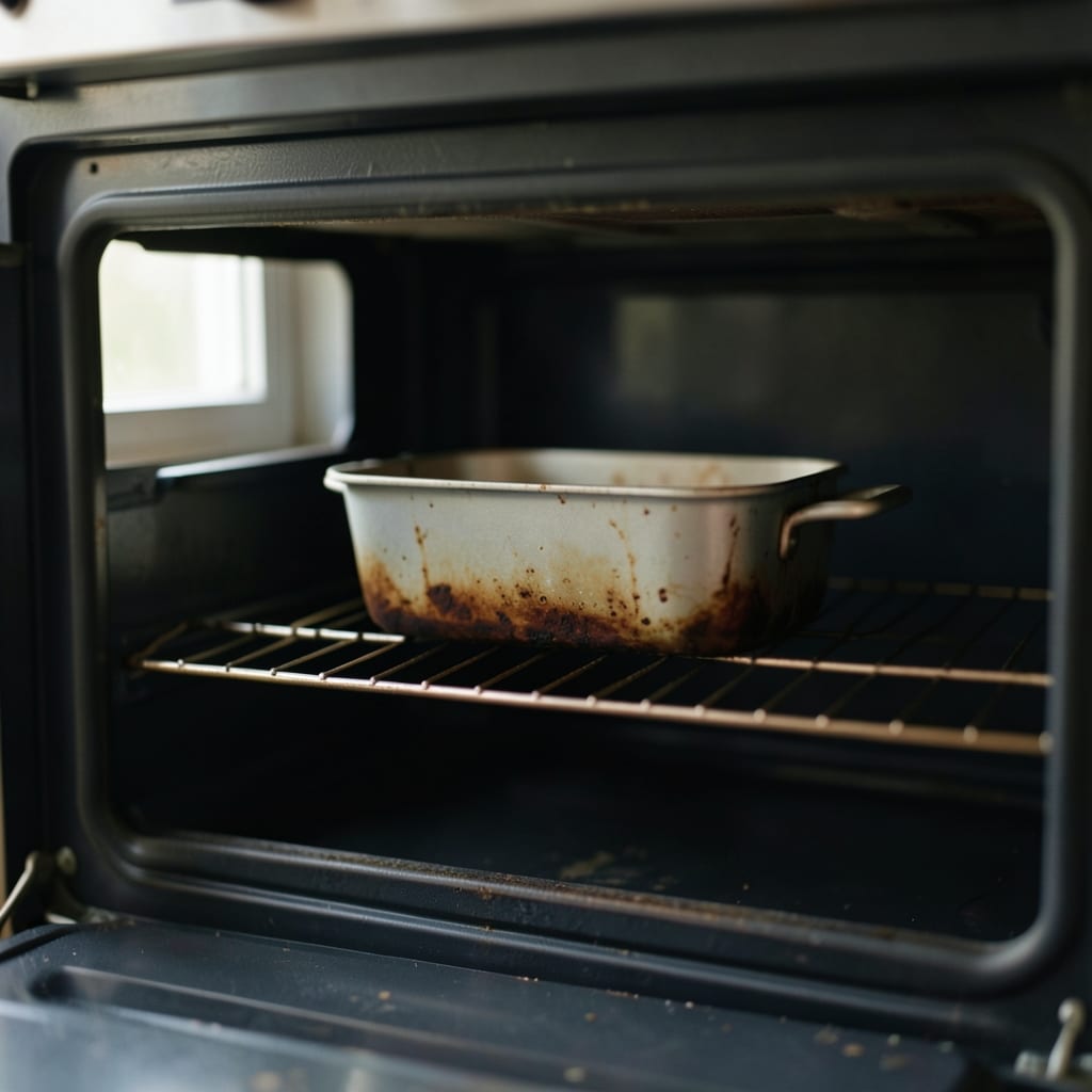 An ordinary home oven with one tin in it