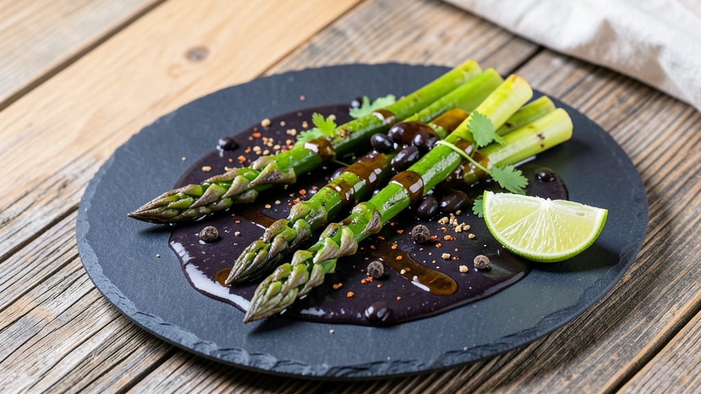 Asparagus With Black Bean Sauce Recipe: Charred Green Beans and Smoky Bean Velouté